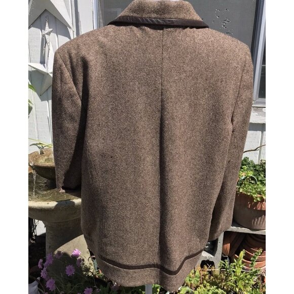 Vtg Wool Pendleton Brown HTF Suit Jacket Blazer Women’s 18 L Xl Leather Trim Mod - Picture 4 of 16